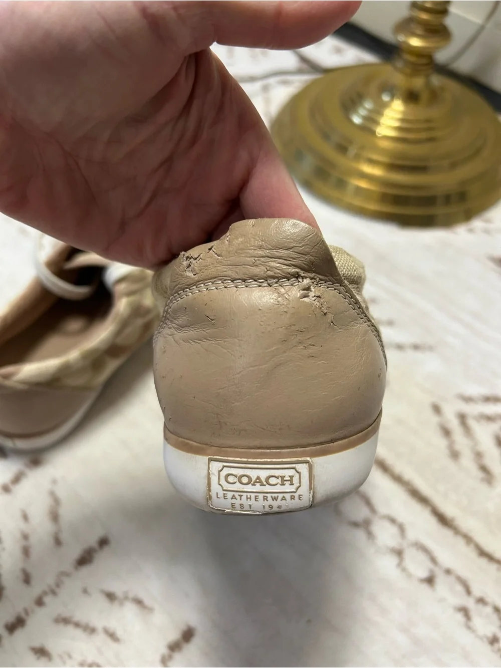 Coach Barrett Signature C Canvas Leather Low Top Sneakers Tan 9B Quiet Luxury